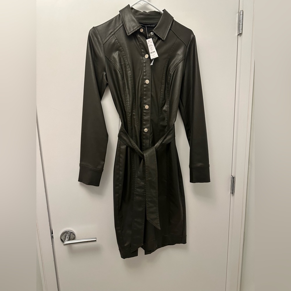 White House Black Market dress . LS coated Denim . Color fatigue - olive .
